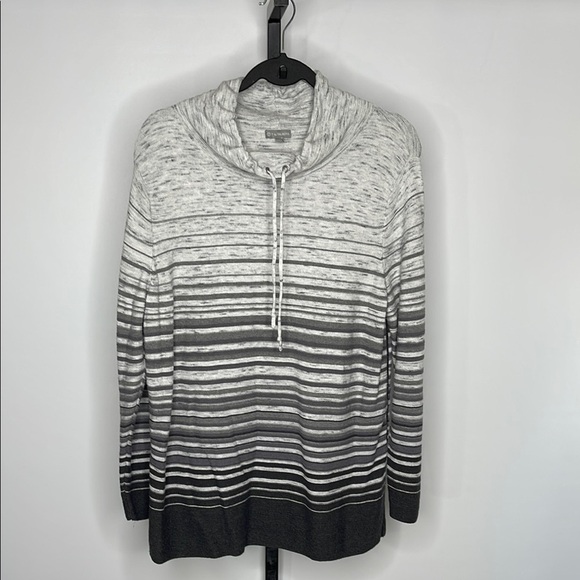 Talbots Sweaters - T by Talbots Sweater Women's Ombre Stripe Gray Knit Funnel Neck Sz XL Petite